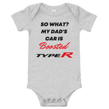 So What? My Dad's Car Is Boosted Type R Baby short sleeve one piece