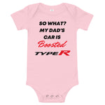 So What? My Dad's Car Is Boosted Type R Baby short sleeve one piece